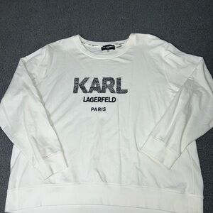 Karl Lagerfeld Sweatshirt Women XL White Logo Paris Crewneck.